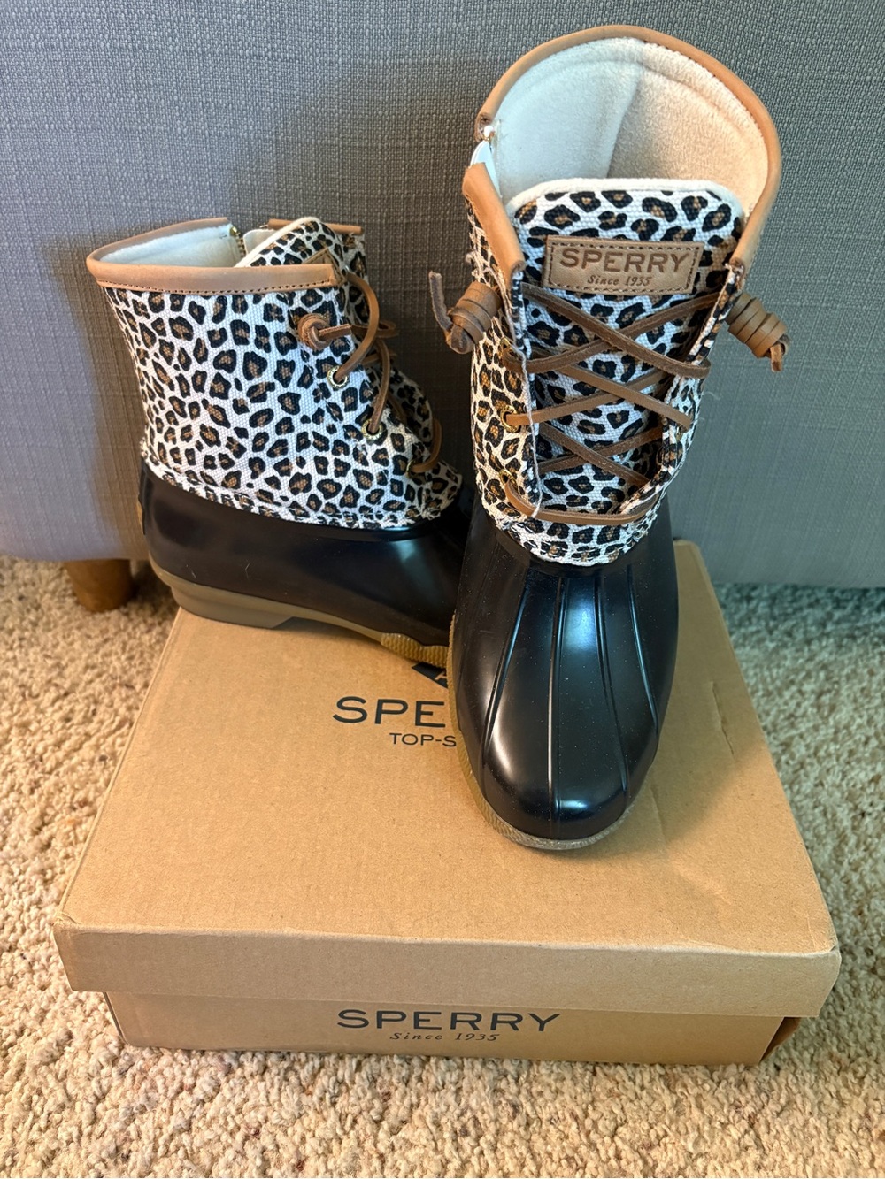 Sperry Women's Leopard Print Rain Duck Boots - Black, Tan
